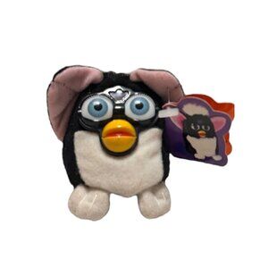 Vtg 1999 Tiger Electronic Talking Furby Mini Clip-on Keychain Black White Works